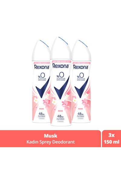 Ayollar uchun sprey dezodorant Musk 0% alyuminiy 48 soat ter hidiga qarshi himoya 150 ml X3 - 8