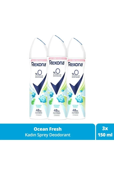 Ayollar uchun sprey dezodorant Ocean Fresh 0% alyuminiy 48 soat ter hidi qarshi himoya 150 ml X3 - REXONA