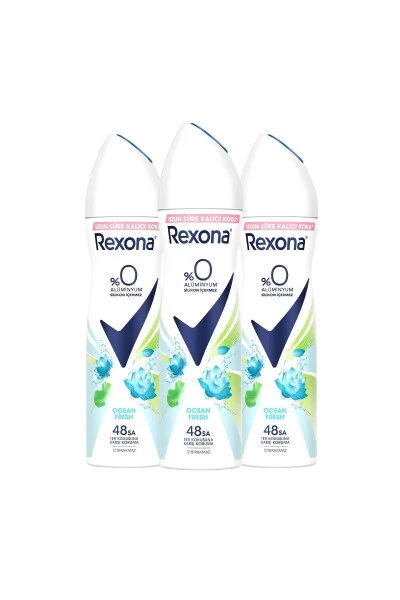 Ayollar uchun sprey dezodorant Ocean Fresh 0% alyuminiy 48 soat ter hidi qarshi himoya 150 ml X3 - REXONA (1)
