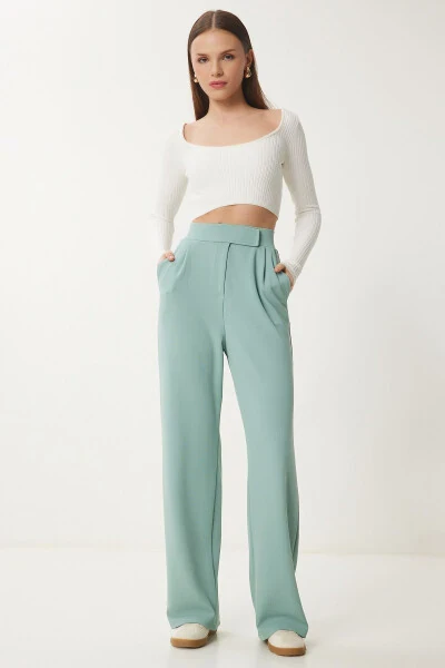 Ayollar uchun suv yashil rangli belbog'li yengil to'qima shim RV00150 - HAPPINESS İSTANBUL (1)