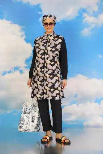 Ayollar uchun to'liq naqshlangan bekamu ko'k rangli mayo 31070 - 7