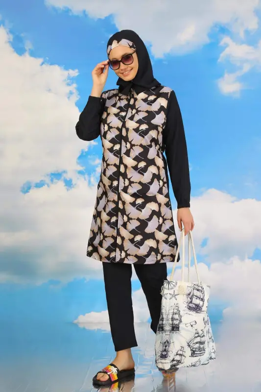 Ayollar uchun to'liq naqshlangan bekamu ko'k rangli mayo 31070 - 8