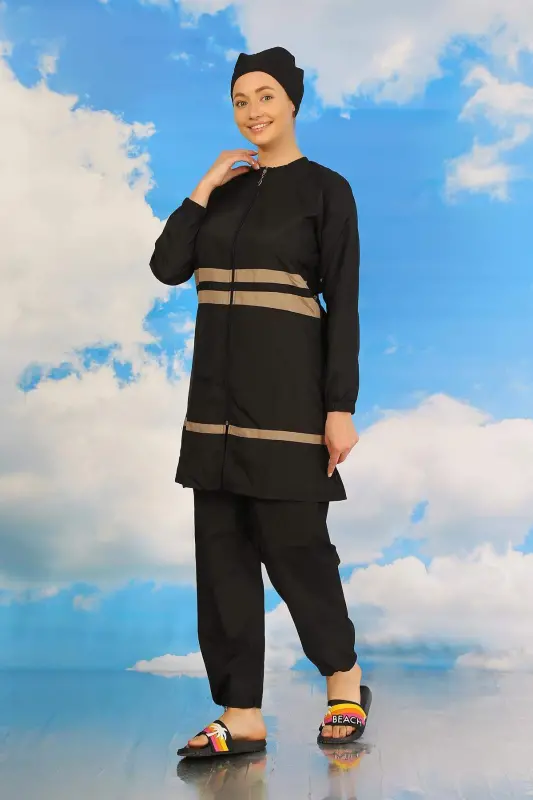 Ayollar uchun to'liq qopqoq suzish kiyimi qora 31062 - 2