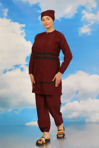 Ayollar uchun to'liq yopiq suzish kostyumi bordo 31061 - 1