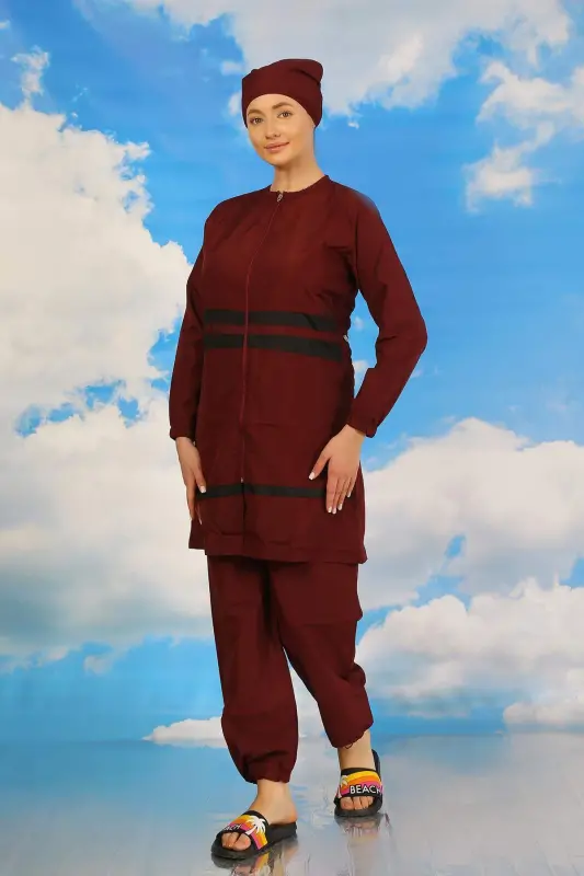 Ayollar uchun to'liq yopiq suzish kostyumi bordo 31061 - 1