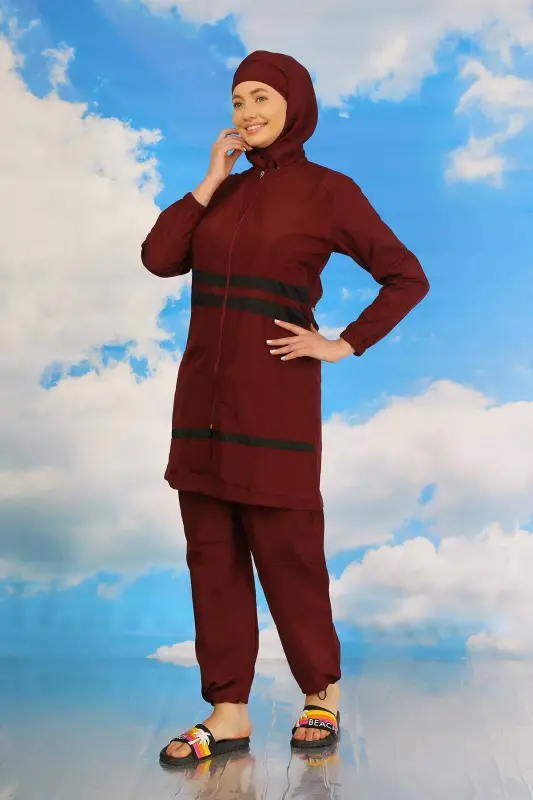 Ayollar uchun to'liq yopiq suzish kostyumi bordo 31061 - 2