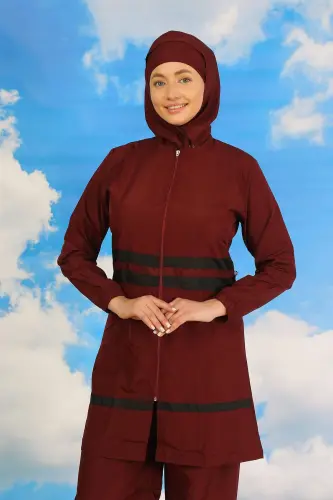 Ayollar uchun to'liq yopiq suzish kostyumi bordo 31061 - 3