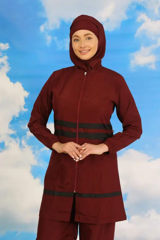 Ayollar uchun to'liq yopiq suzish kostyumi bordo 31061 - 3