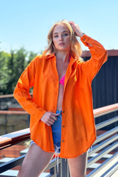 Ayollar uchun to'q sariq naqshli keng ketan ko'ylak ALC-X11288 - 3