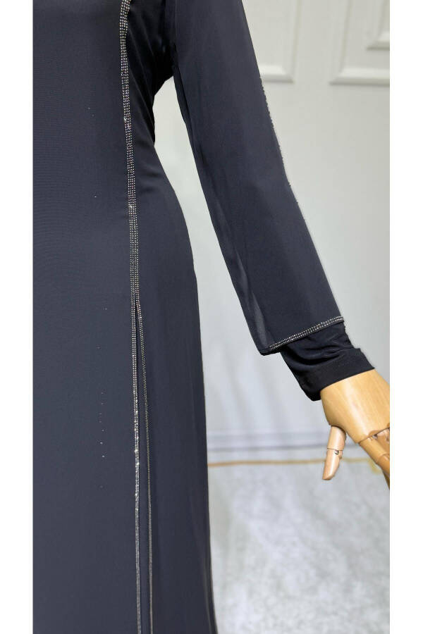 Ayollar uchun toshli shifon yengli, tosh bilan bezatilgan, yangi mavsum abiyasi. - 4