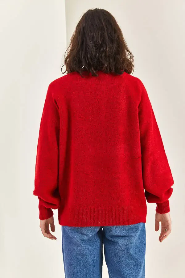 Ayollar uchun tugmali baliqchi yoqa trikotaj sviteri - 6