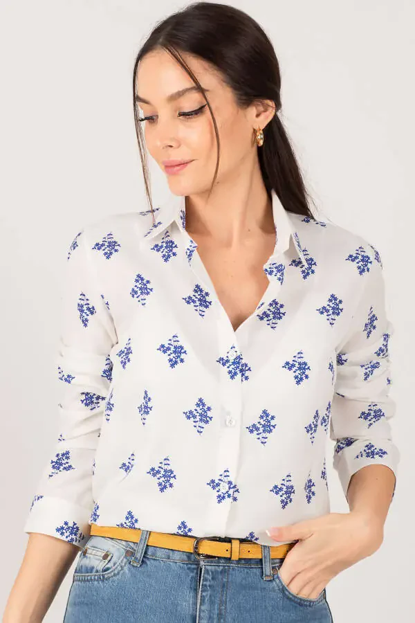 Ayollar uchun uzun yengli xantal rangli gulli ko'ylak ARM-22K001110 - 2