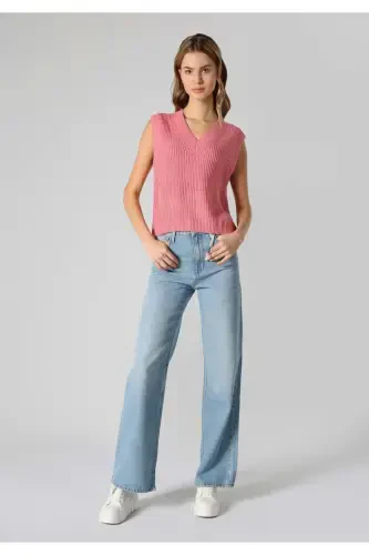 Ayollar uchun V bo'yinli pushti sviter (Cl1062235) - 3