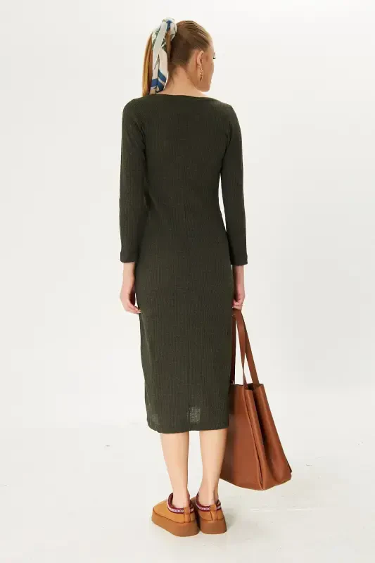 Ayollar uchun xaki rangli uzun korsetli ko'ylak ARM-24K001028 - 4