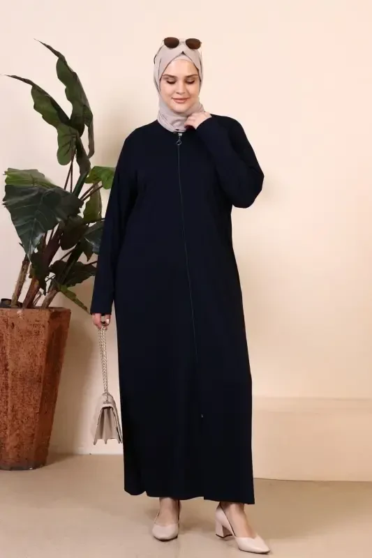 Ayollar uchun yagona fermuarli namoz libosi to'q ko'k-to'q ko'k - 6