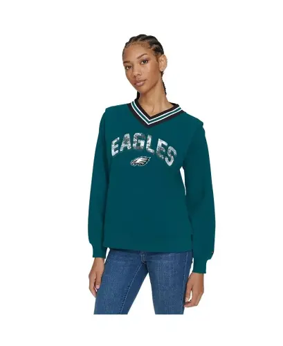 Ayollar uchun yarim tunda yashil Philadelphia Eagles Alice V-Neck Pullover Sviter - 1