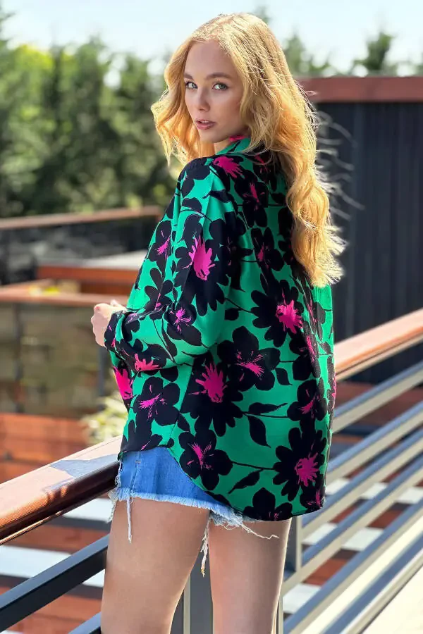 Ayollar uchun yashil asosiy naqshli to'qilgan ko'ylak ALC-X11445 - 5