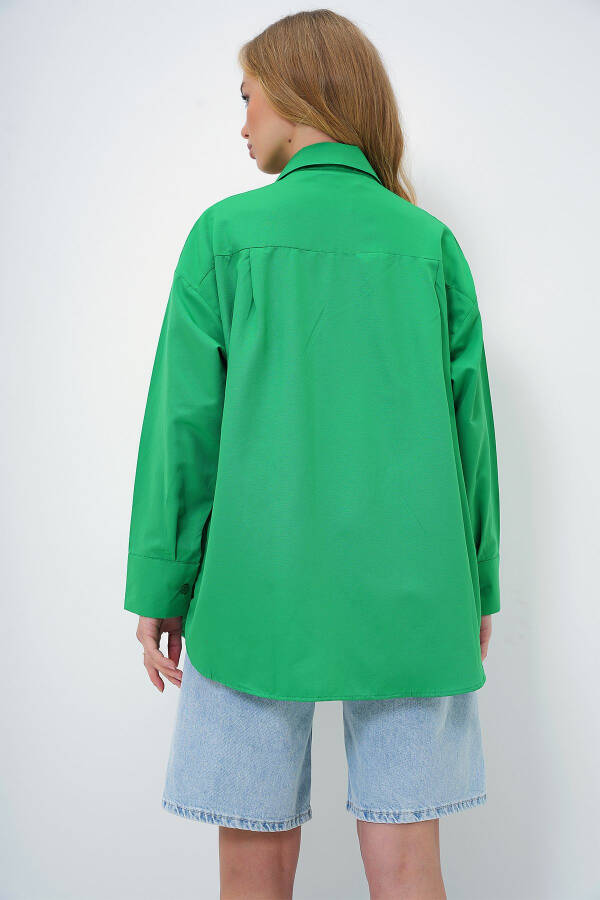 Ayollar uchun yashil Oversize uzun to'qilgan ko'ylak ALC-X6828 - 11