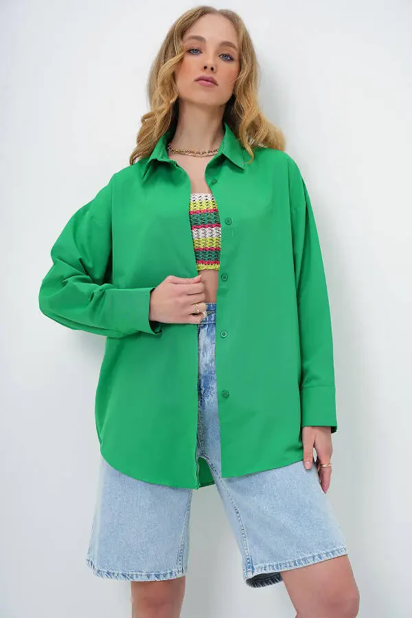 Ayollar uchun yashil Oversize uzun to'qilgan ko'ylak ALC-X6828 - 2