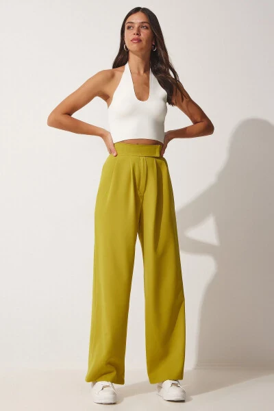 Ayollar uchun yashil rangli, belbog'i lipkali, keng shim YL00001 - HAPPINESS İSTANBUL (1)