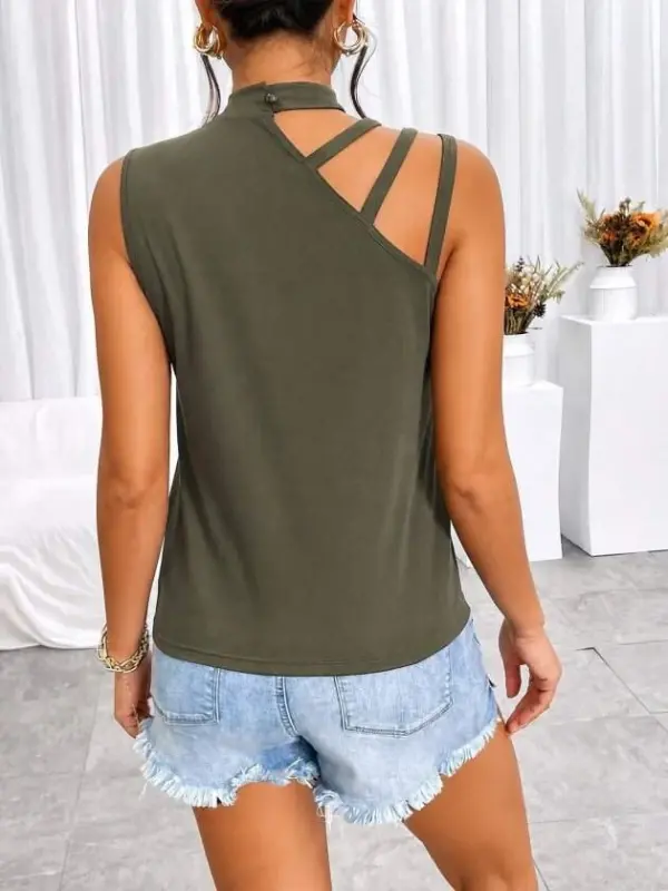 Ayollar uchun yelkasi tasmali, yarim bo‘yinli viskoza bluzka - BÜYÜKBEDENIZ