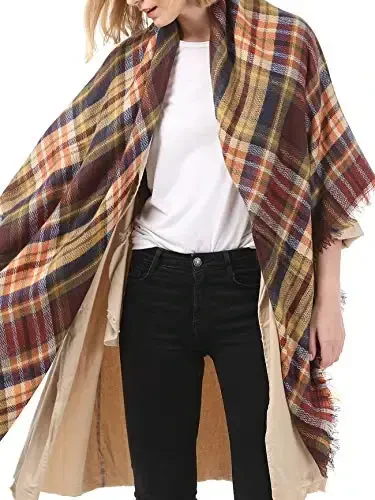 Ayollar uchun yoqimli sovg'alar - Plaid adyol sharf, Trendy Tartan sharflar, Katta o'lchamli o'ralgan ro'mol - 3