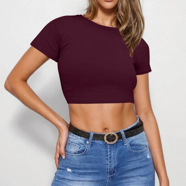 Ayollar uchun yozgi Pimelu toplari, Trendy ayollar uchun asosiy qisqa yengli yumaloq bo'yinli qisqa top, yozgi kundalik tekis qisqa topli futbolka, o'smir qizlar uchun - 3