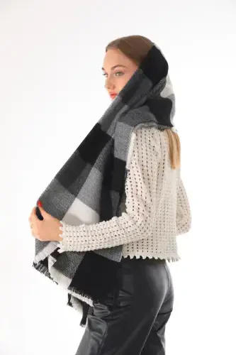 Ayollar uchun yumshoq fakturali qora-kulrang katakli sharf - Qora - 4