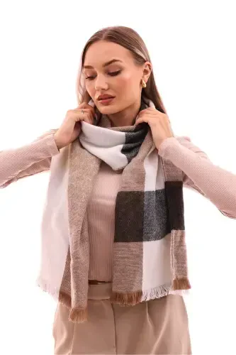 Ayollar uchun yumshoq teksturali katakli sharf - qahva - 2