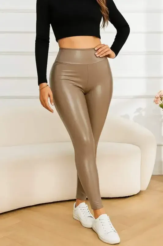 Ayollar uchun yuqori belli teri legginslar - 3