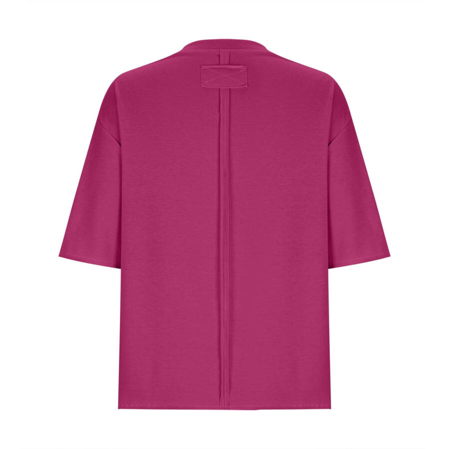 Ayollar uchun zamonaviy qisqa yengli yumaloq bo'yinli ko'ylak orqa dizaynli keng cho'ntakli futbolkalar - 7