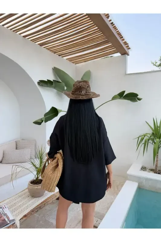 Ayollar uchun zig'ir matodan tikilgan keng ko'ylagi va shortilar to'plami - 5