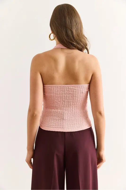 Ayollar upasi Halter bo'yin oldi astarli to'qimali Crop Bl - 6