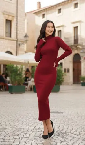 Ayollar uzun qisma baliqchi yoqali midi bo'yli ko'ylak - 1