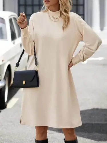 Ayollar uzun qisma baliqchi yoqali qisqa shardonli diving ko'ylagi - 4