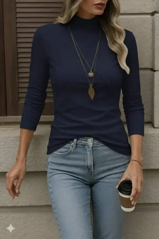 Ayollar uzun qisma baliqchi yoqasi oldidan chiziqli detallari suvga sho'ng'in bluzkasi - 3