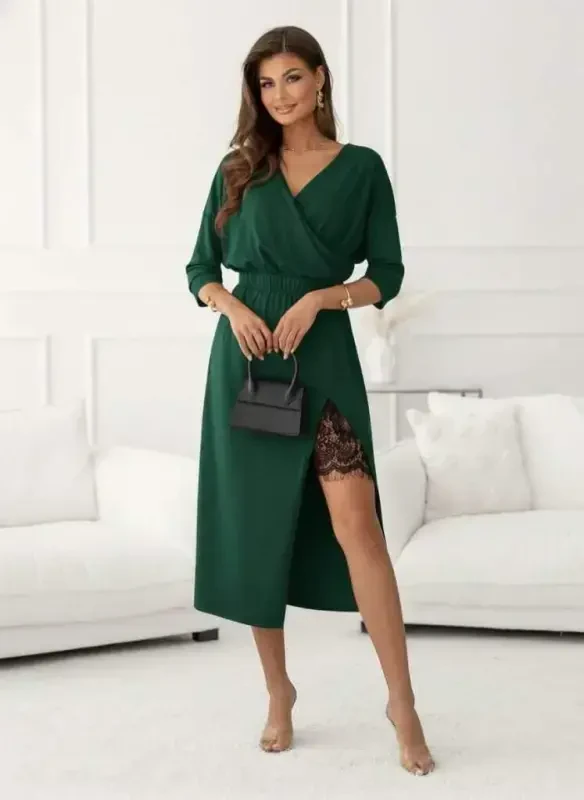 Ayollar uzun qisma chokimli krep ko'ylak - 2