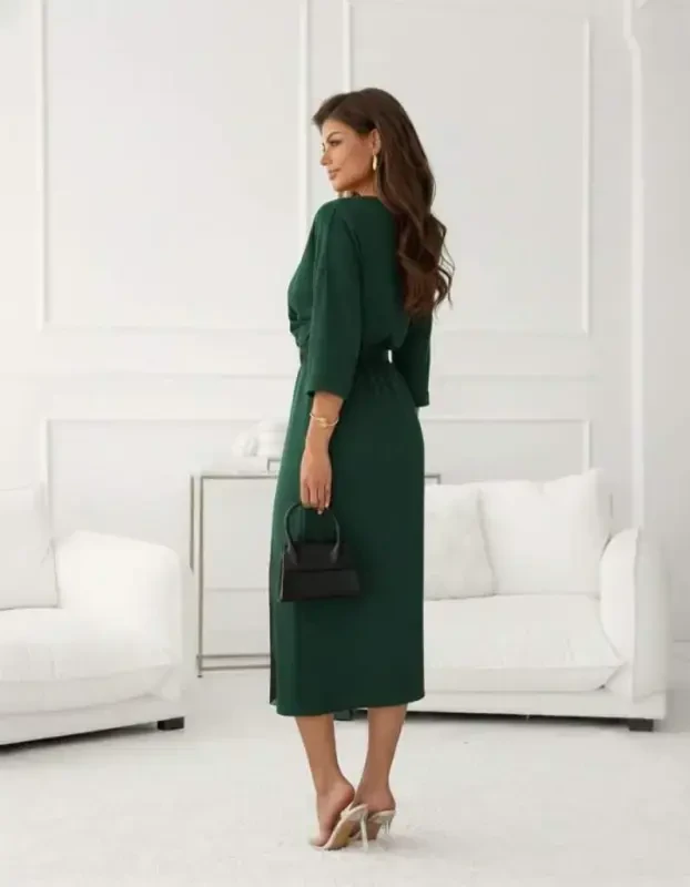 Ayollar uzun qisma chokimli krep ko'ylak - 3