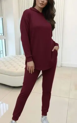 Ayollar uzun qisma kapüşonli Meloni bluz va shimlar ikki qismli kostyum - 2