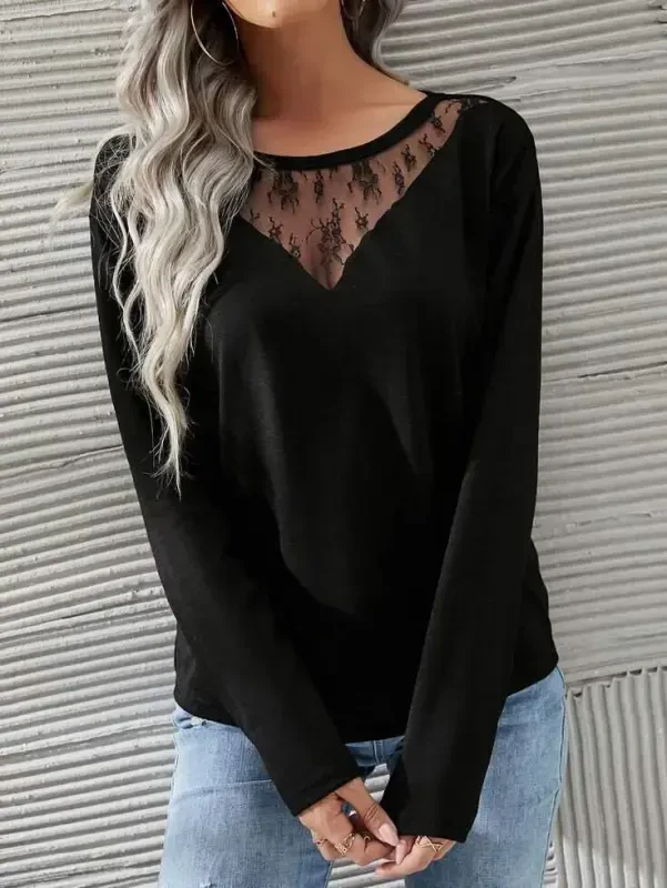 Ayollar uzun qisma keng yumaloq yoqali krujevkali viskoza ikki ipli bluzka - BÜYÜKBEDENIZ