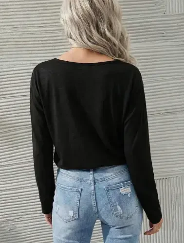 Ayollar uzun qisma keng yumaloq yoqali krujevkali viskoza ikki ipli bluzka - BÜYÜKBEDENIZ (1)