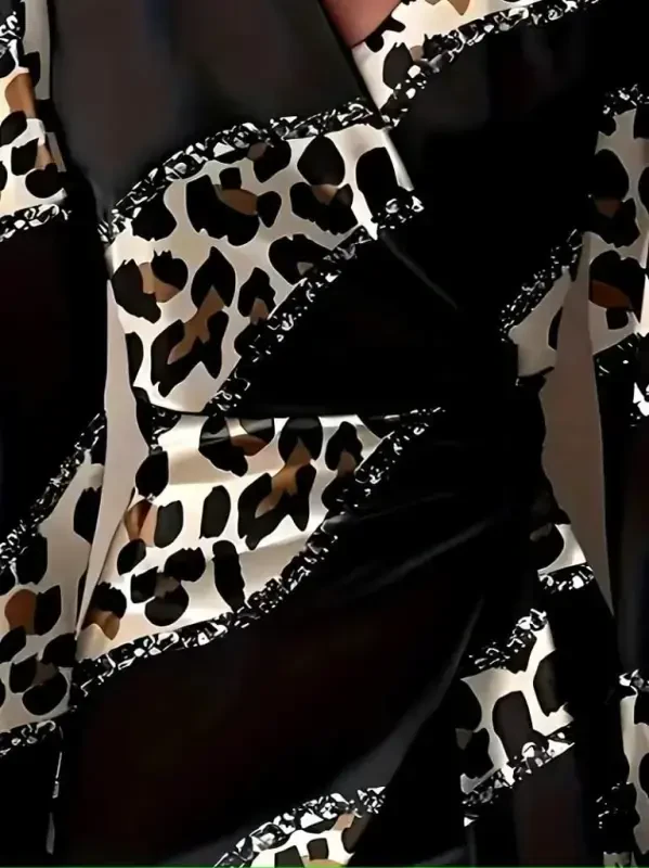 Ayollar uzun qisma ko'ylagi o'ralgan yoqali assimetrik detallari bilan mini modal ko'ylak - 4