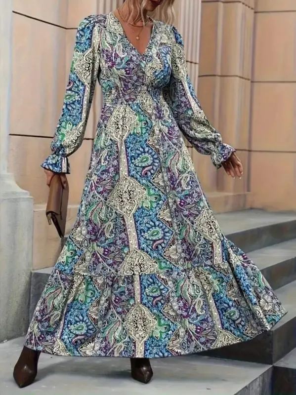 Ayollar uzun qisma krujeva yoqali naqshli suprema maxi ko'ylak - 4