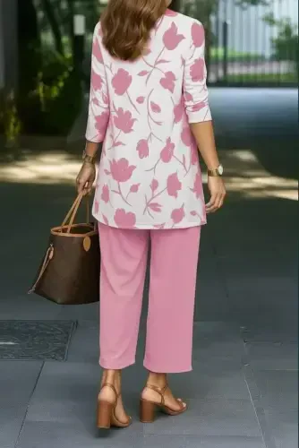 Ayollar uzun qisma ochiq modal kurtka yengsiz viskoza ikki ip bluz va shim uch qismli kostyum - BÜYÜKBEDENIZ (1)