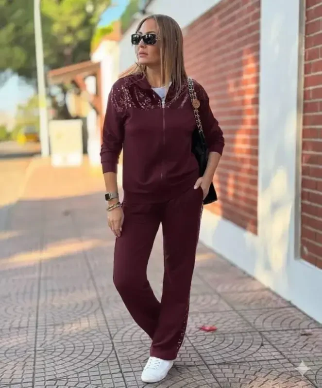 Ayollar uzun qisma old tomondan fermuarlı pul payetli pastki qismi viskon ikki iplik kostyum - 3