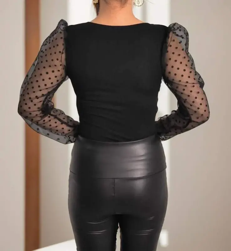 Ayollar uzun qisma o'mizi marvarid qisma to'r detallari viskoza bluzka - 11