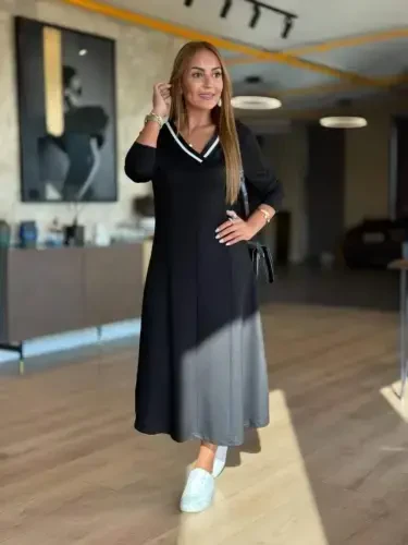 Ayollar uzun qisma V bo'yinli midi modal ko'ylak - BÜYÜKBEDENIZ (1)