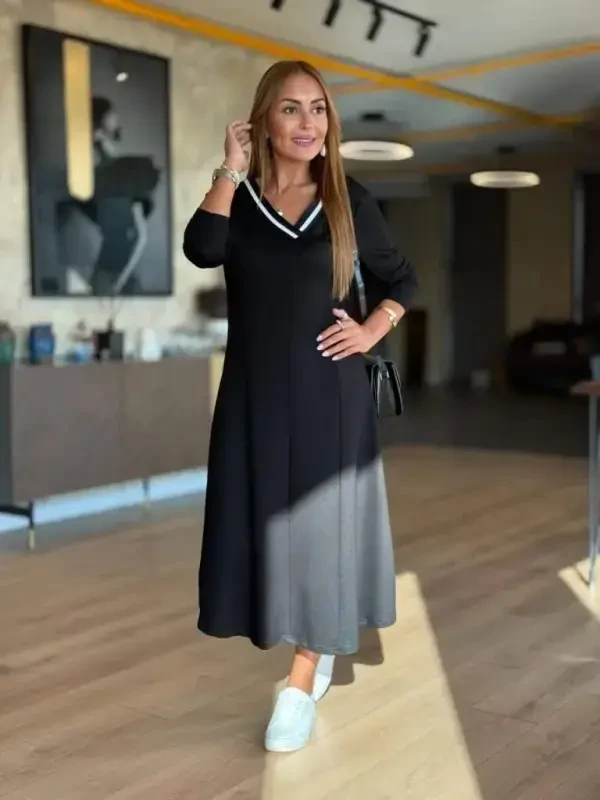 Ayollar uzun qisma V bo'yinli midi modal ko'ylak - 2