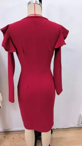 Ayollar uzun qisma V bo'yinli yon tomonidan yirtilgan midi import qilingan krep ko'ylak - 5