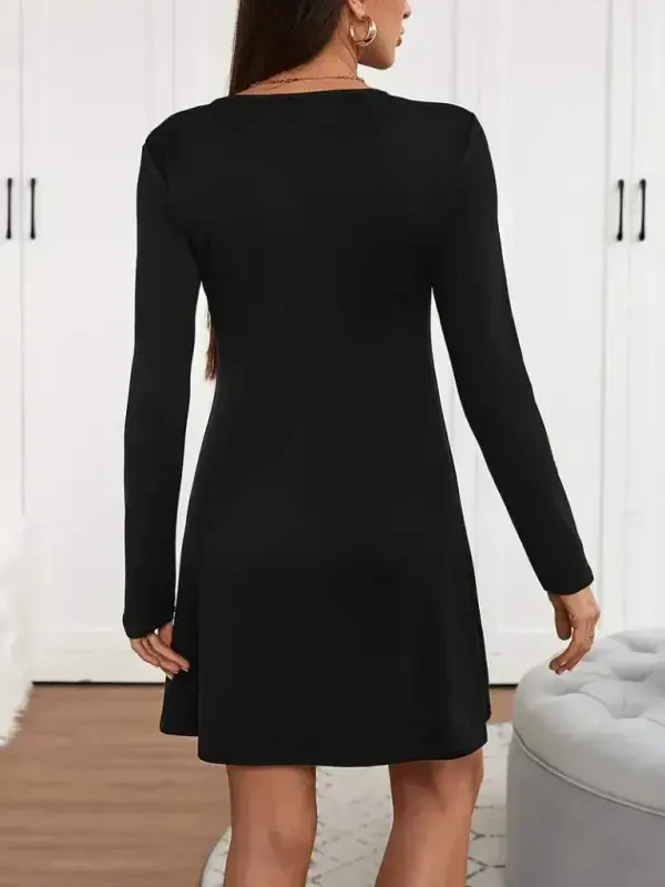 Ayollar uzun qisma V chiziqli yoqali qisqa viskon ikki ipli ko'ylak - 2